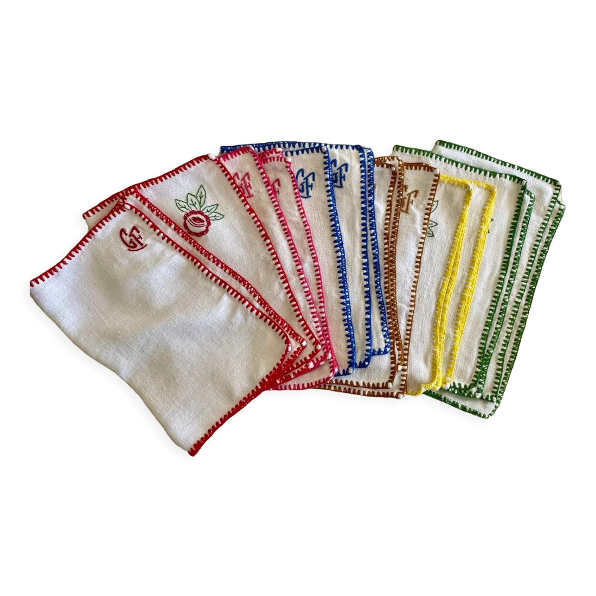 12 old hemp embroidered placemats - 39x27 cm