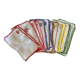 Set of 12 antique embroidered placemats  39x27 cm