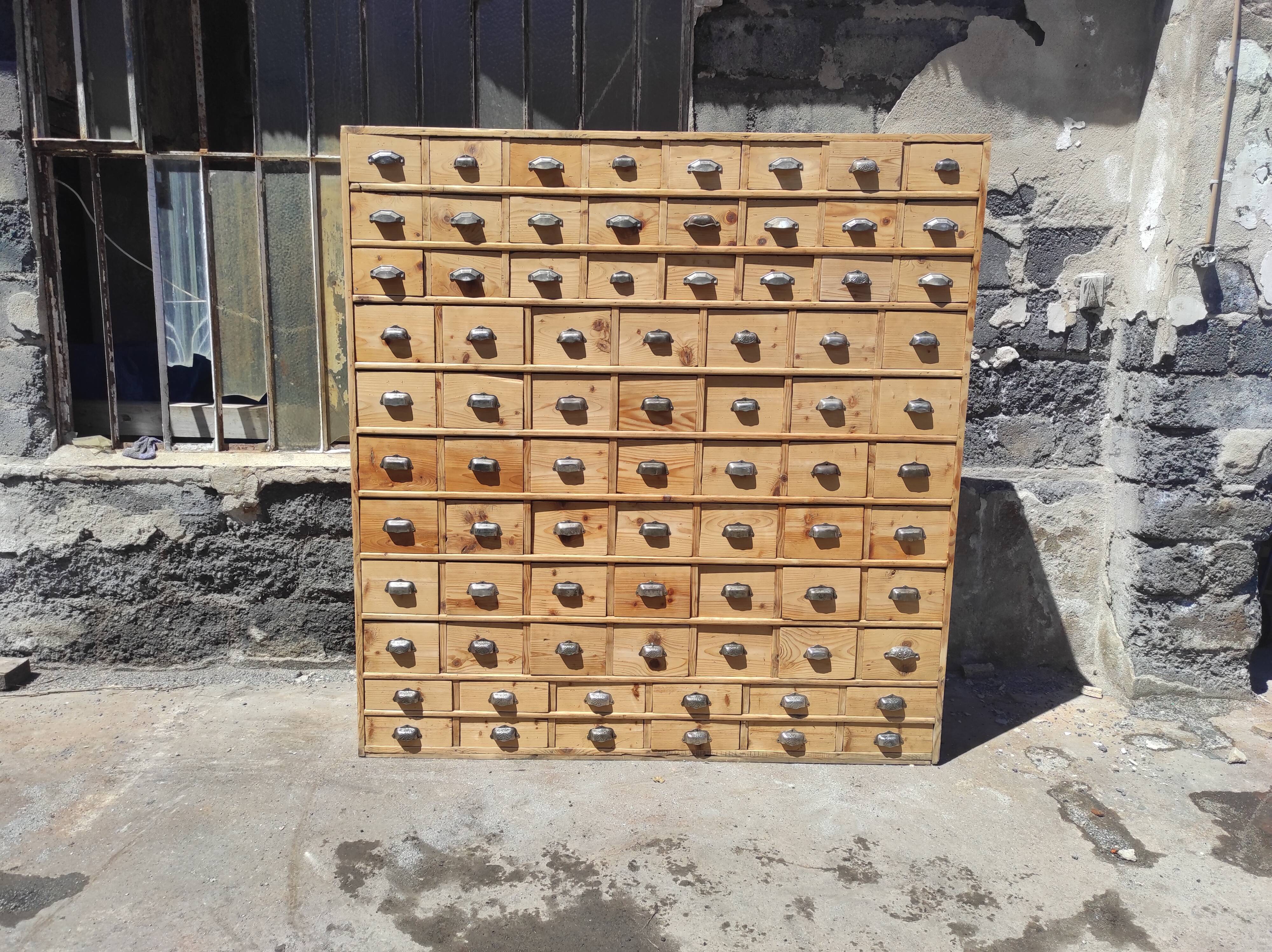 Vintage Industrial Workshop 78 Drawer 2x2 Workshop Craft Cabinet with Shell Handles
