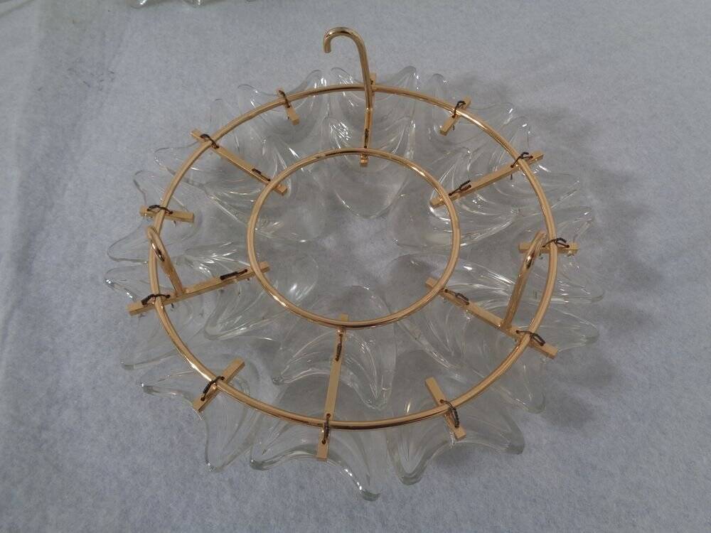 Large gilded brass and crystal glass ceiling lamp by Ernst Palme for Palwa, 1960s