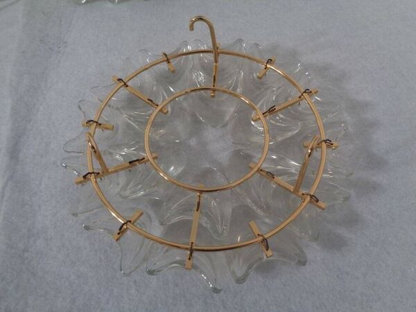 Large Gilded Brass and Crystal Glass Ceiling Lamp by Ernst Palme for Palwa, 1960s