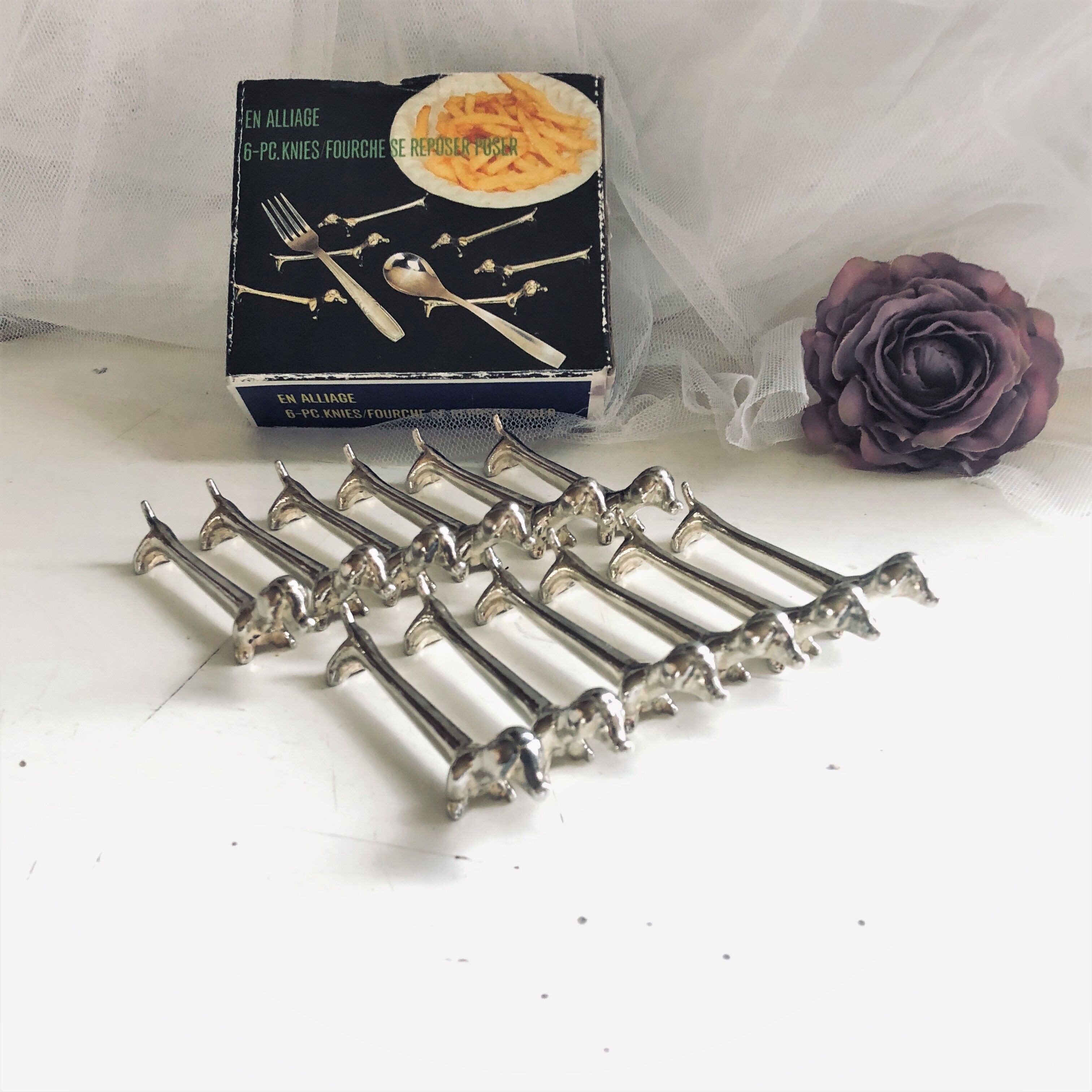Lot de 6 porte-couteaux en métal argenté