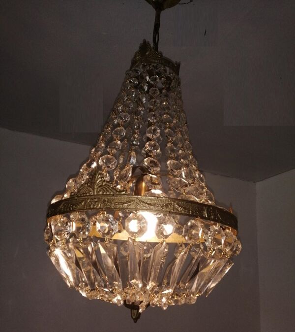 Lustre montgolfière en bronze et cristal