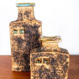 Two Swedish Vases, brutalist, stoneware and glazed collar, Curt Magnus Addin.