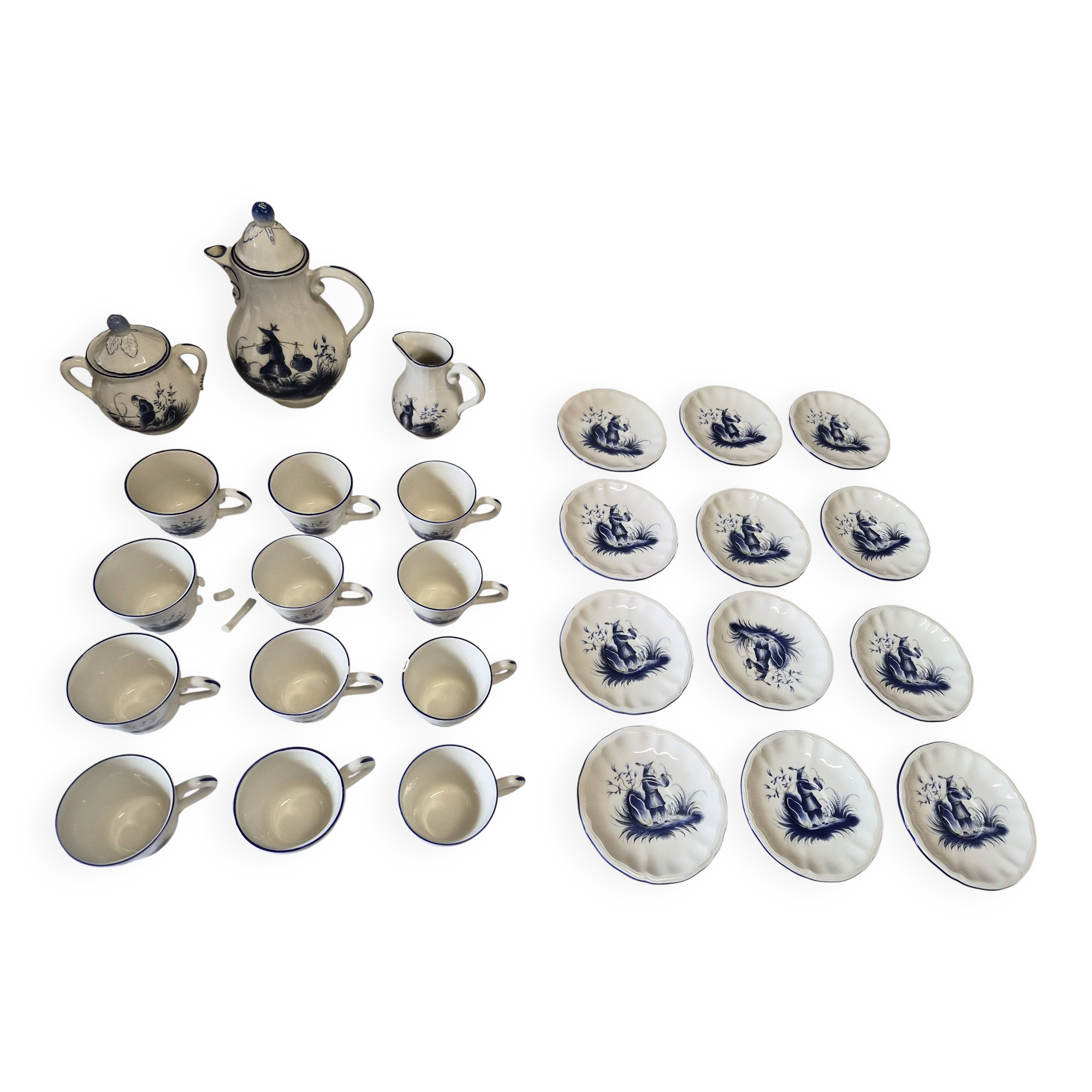 Rare Lunéville Art Deco tea set with Japonisme inspiration, 27 pieces.