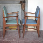 Pair of wooden bridge armchairs from the 1950s, vintage chairs.