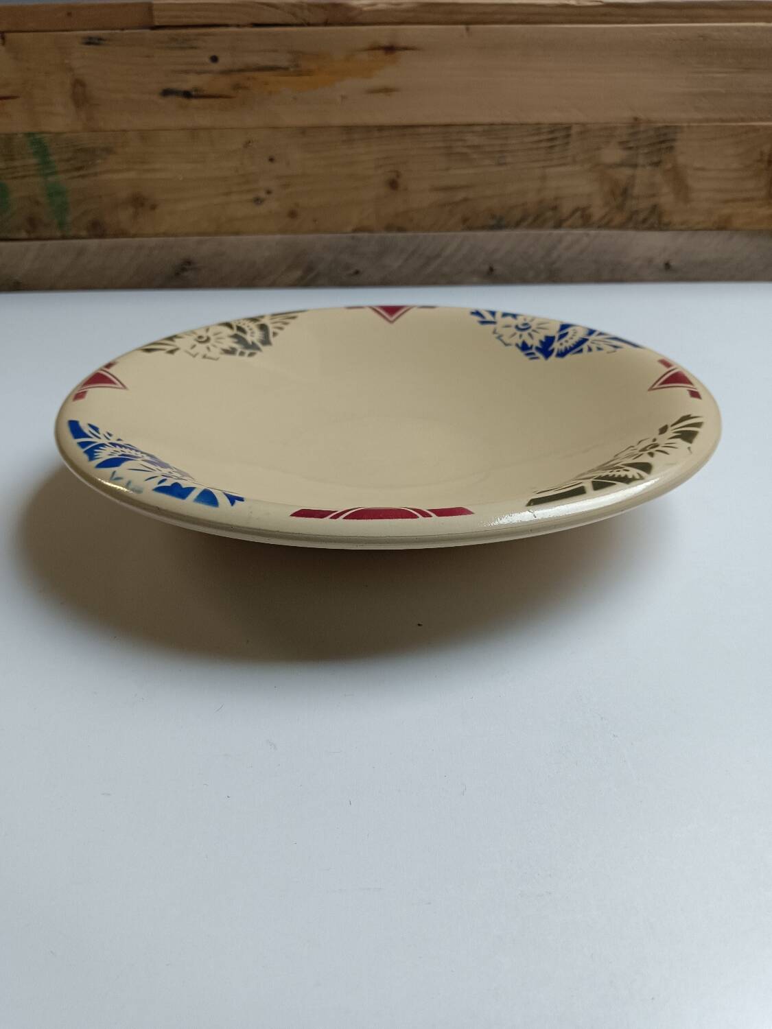 Compotier bas Badonviller art déco beige à fleurs
