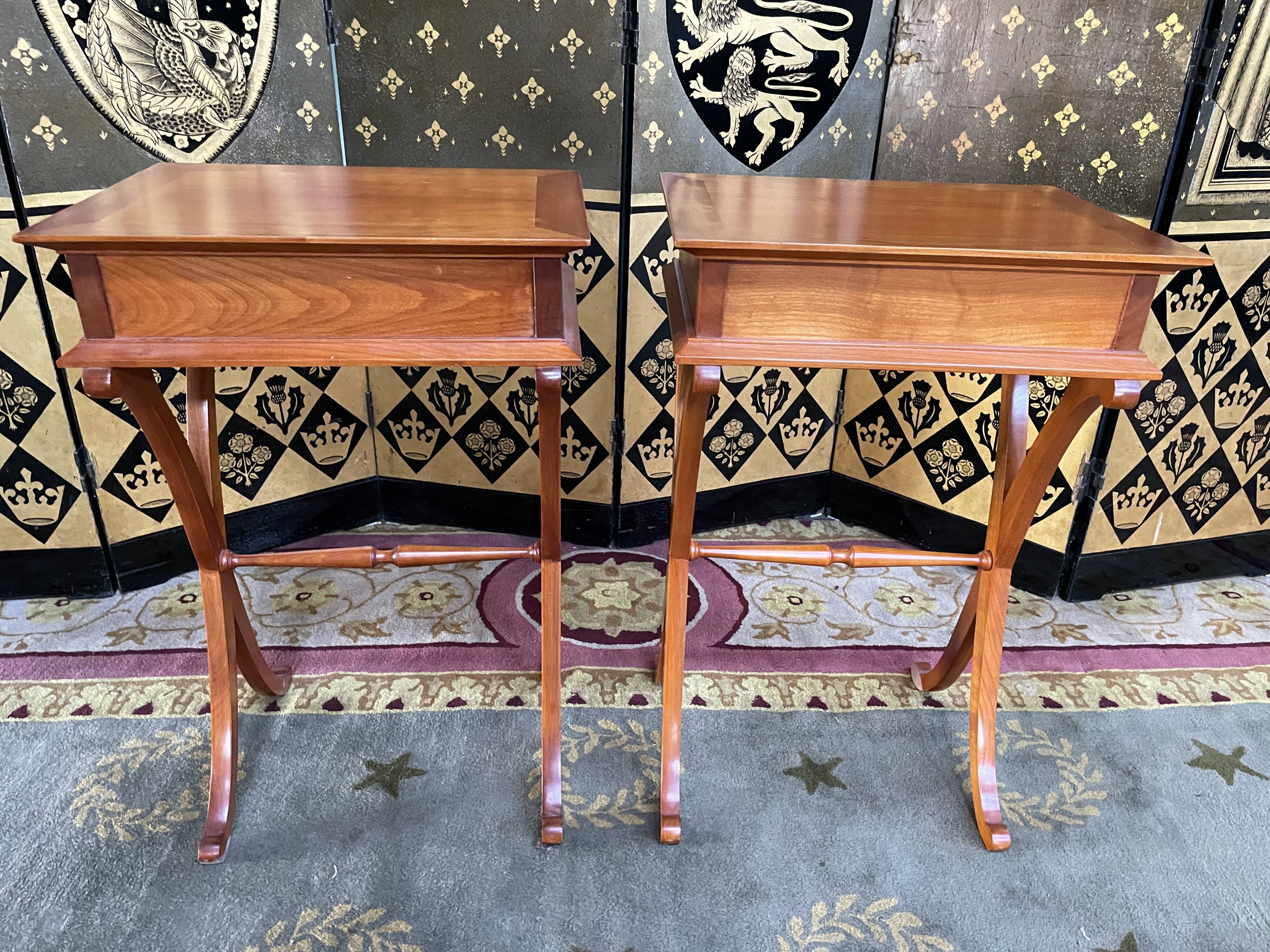 Pair of Directoire style winding bedside tables