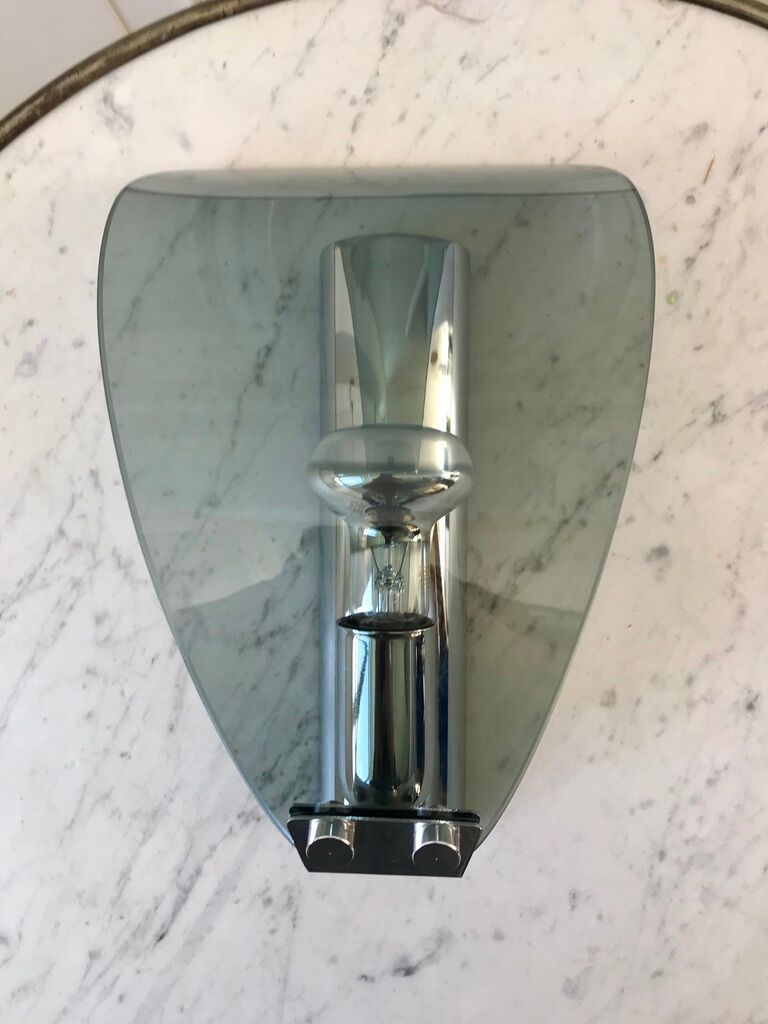 Wall lamp in chrome and smoked glass 70s