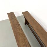 Pair of solid oak benches, winged legs, France, 1970s