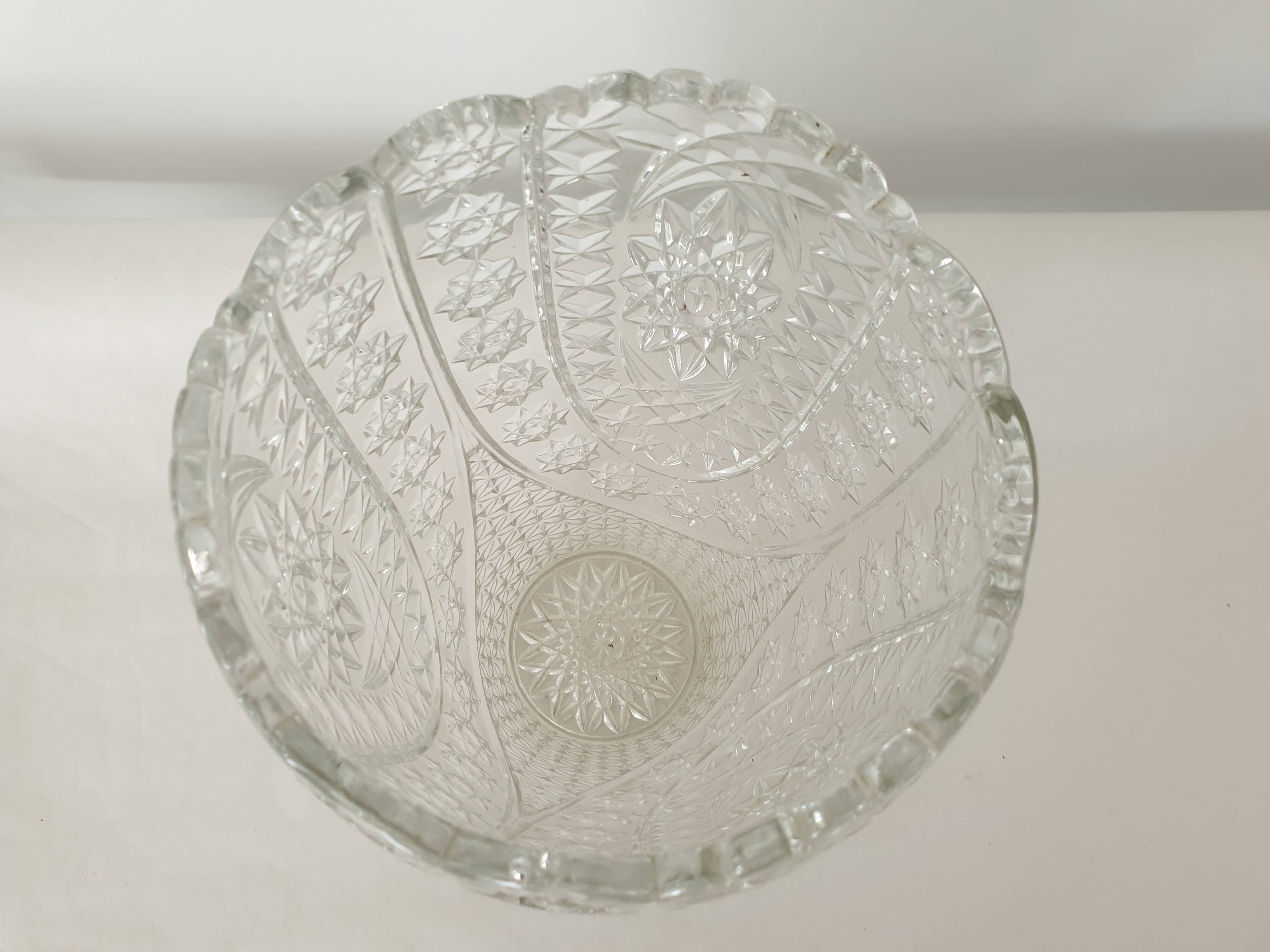Large Art Deco Style Cut Crystal Glass Vase - Vintage