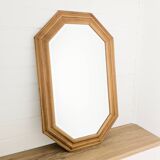 Miroir vintage octogonal en bois massif, style Mid-Century
