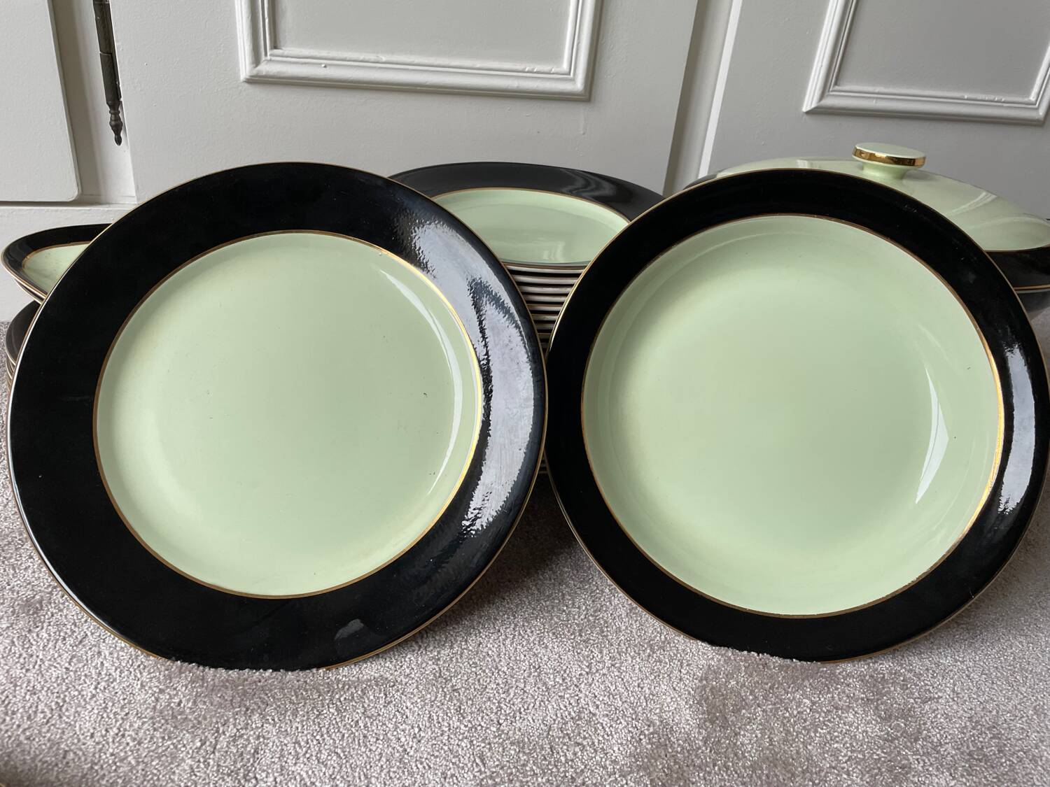 Dinner Service Year 50/60 Earthenware of Salins 53 Pieces Mint Black