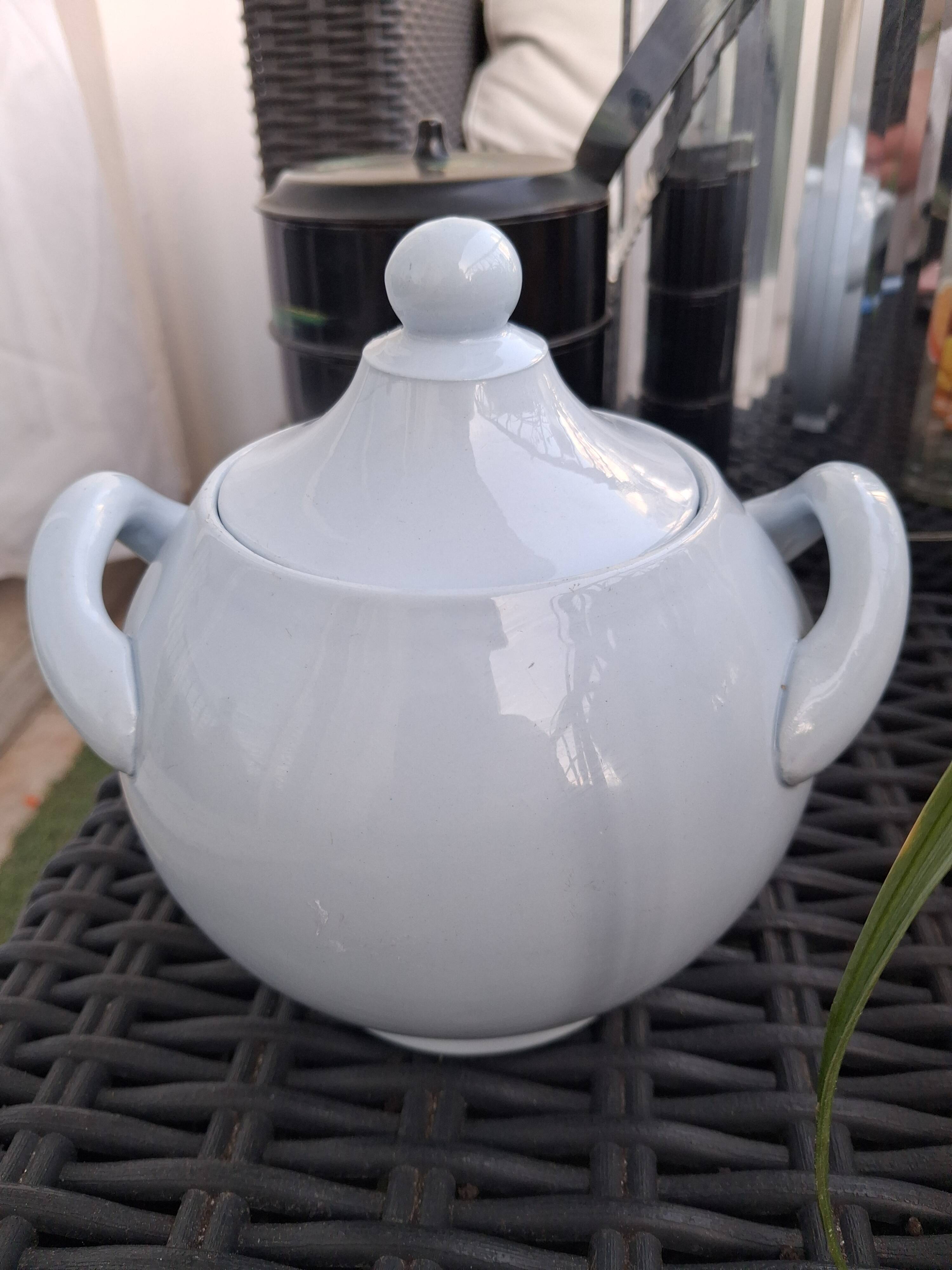 Pastel blue sugar bowl Sarreguemines France