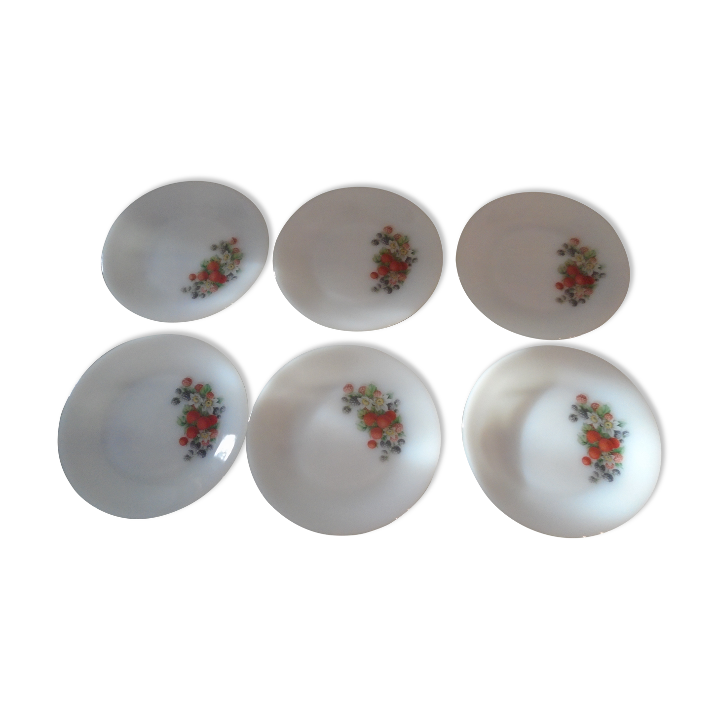6 plates flat decorated fruit des bois arcopal france