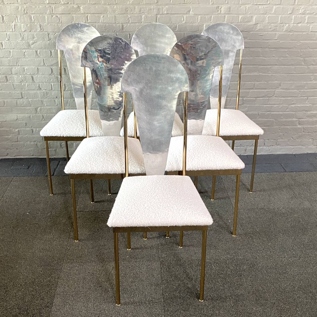 Set of 6 glamorous 'noble pen shell back' dining chairs - late 1980's