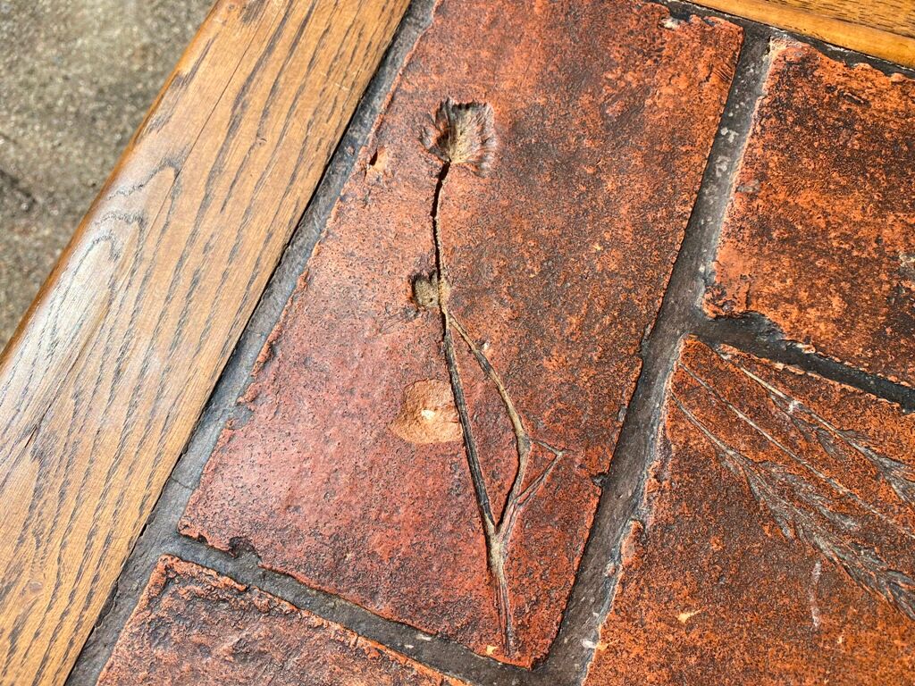 Coffee table herbarium solid oak and ceramic 1950