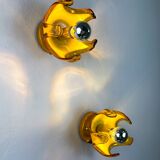 Paire d'appliques Carlo Nason pour Mazzega Murano, verre soufflé de Murano orange I