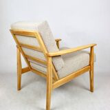 Vintage Danish armchair, 1970s, beige boucle - light wood - 2 pieces available