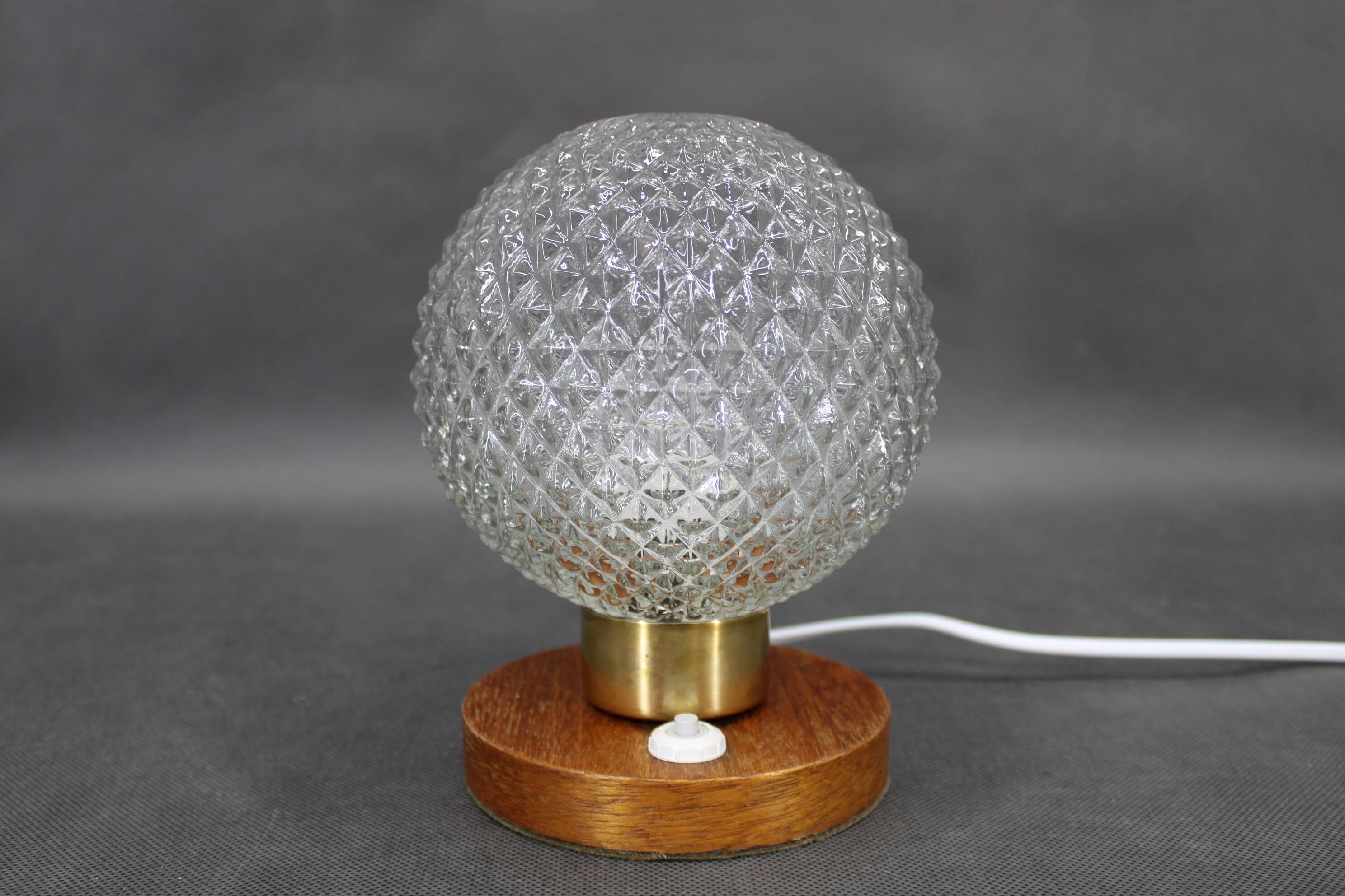 Pair of mid-century glass and wood table lamps, Czechoslovakia, 1970s