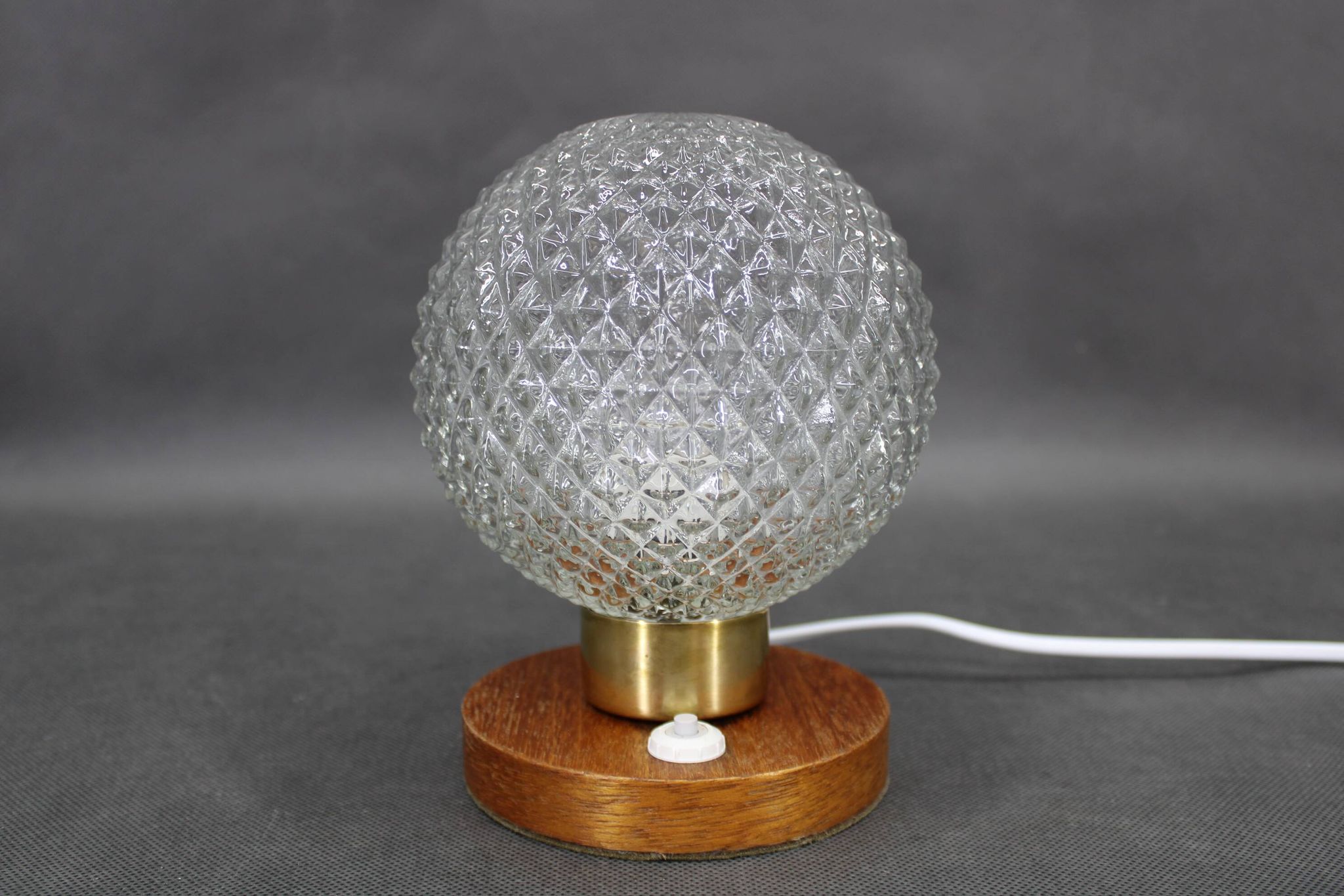 Pair of mid-century glass and wood table lamps, Czechoslovakia, 1970s