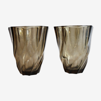 Duo de vase en verre fumé Luminarc circa 70