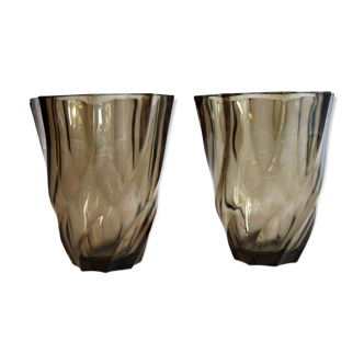 Duo of smoked glass, Luminarc - circa 70 vase
