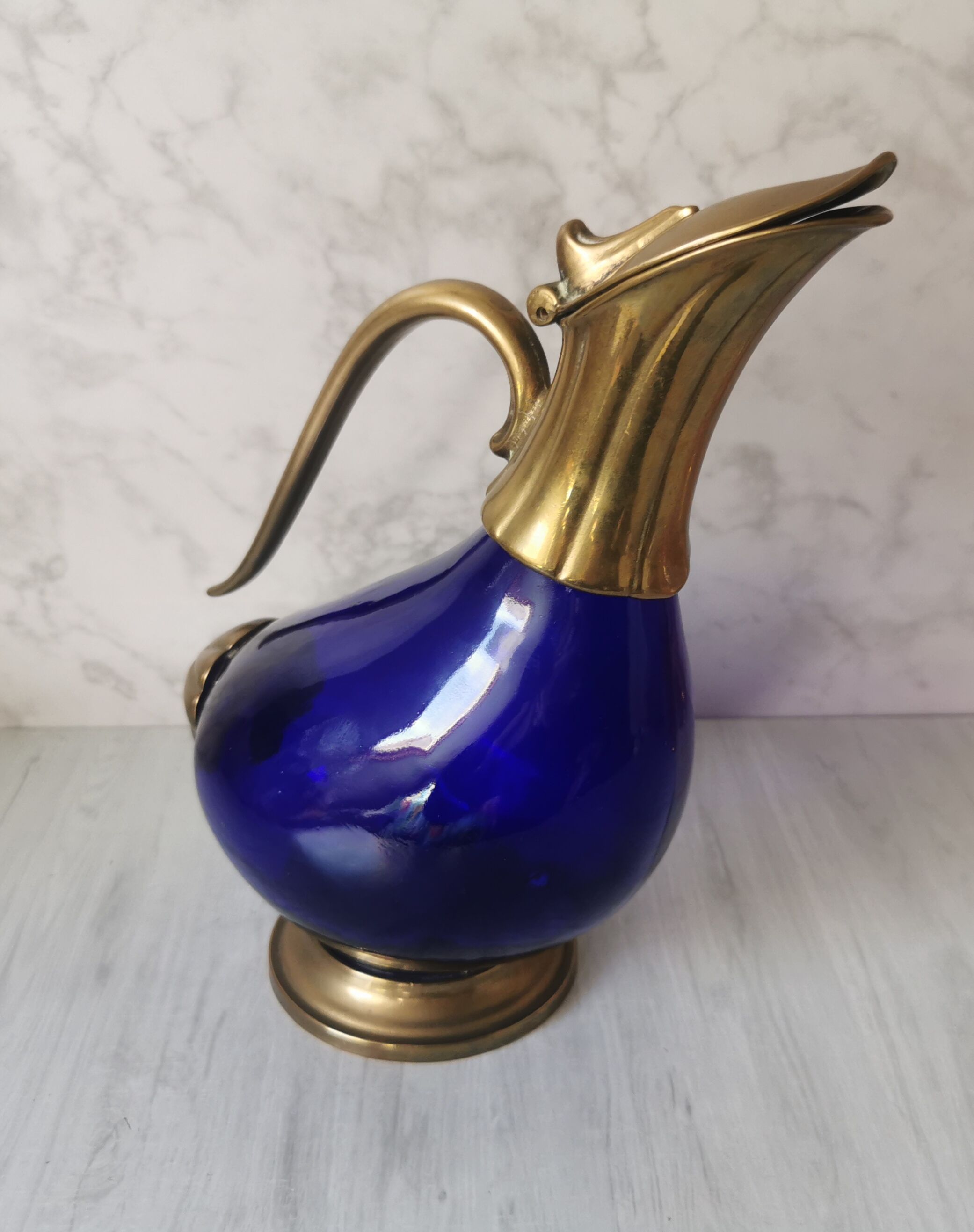 Glass and brass decanter