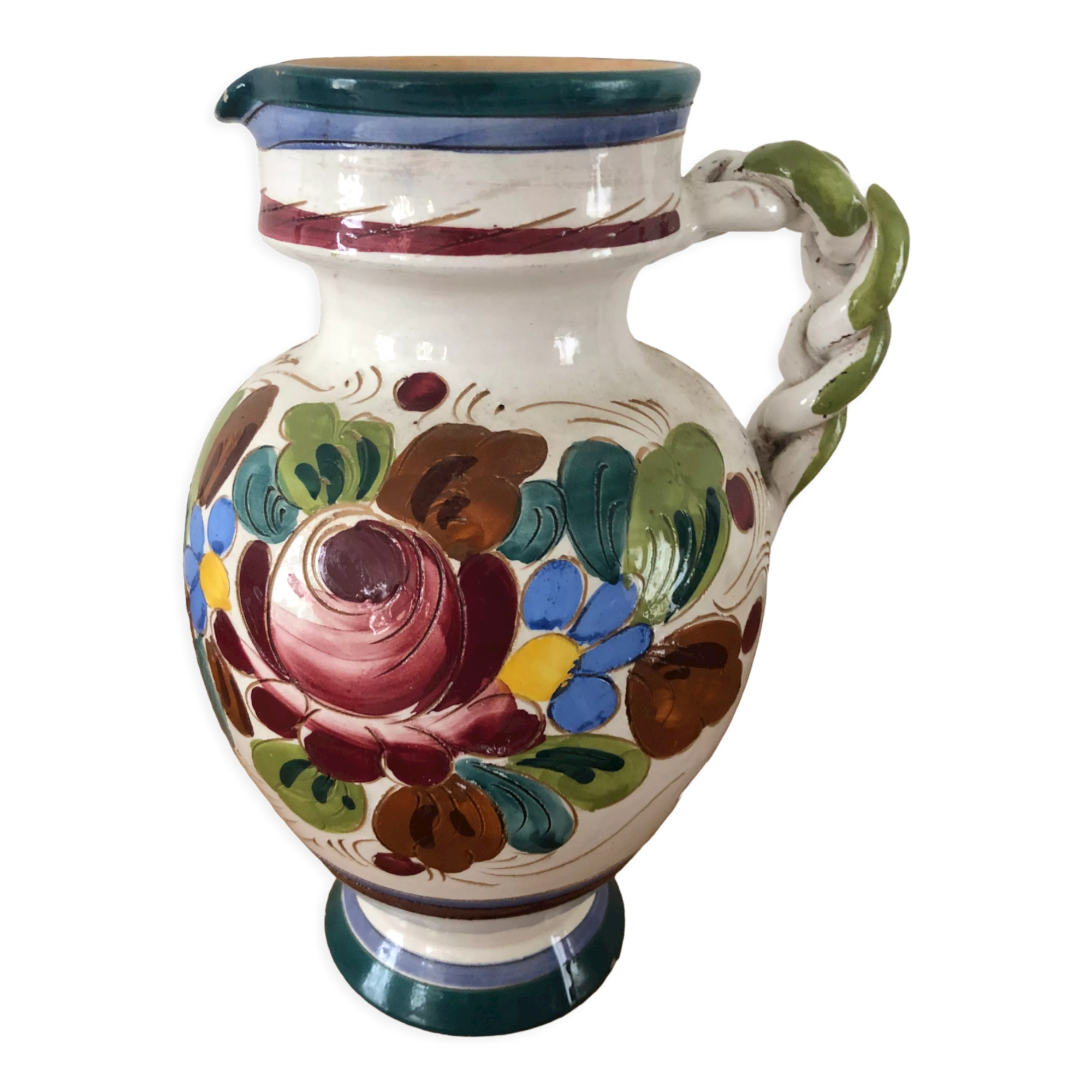 Italian majolica ceramic pitcher / jug signed