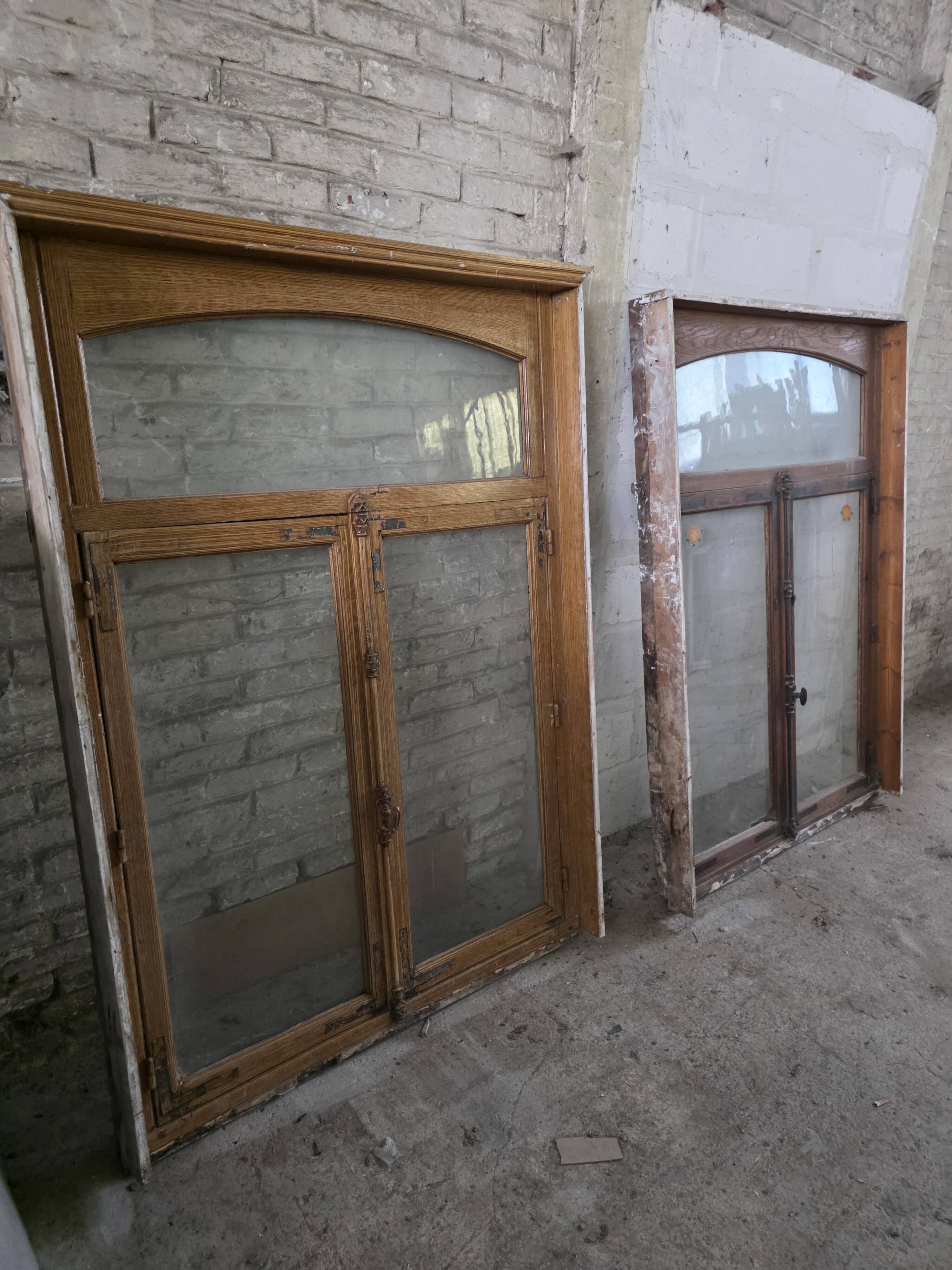 Pair of solid oak windows from the early 20th century.