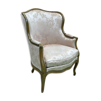 Bergère de style Louis XV des années 1950 en hêtre mouluré