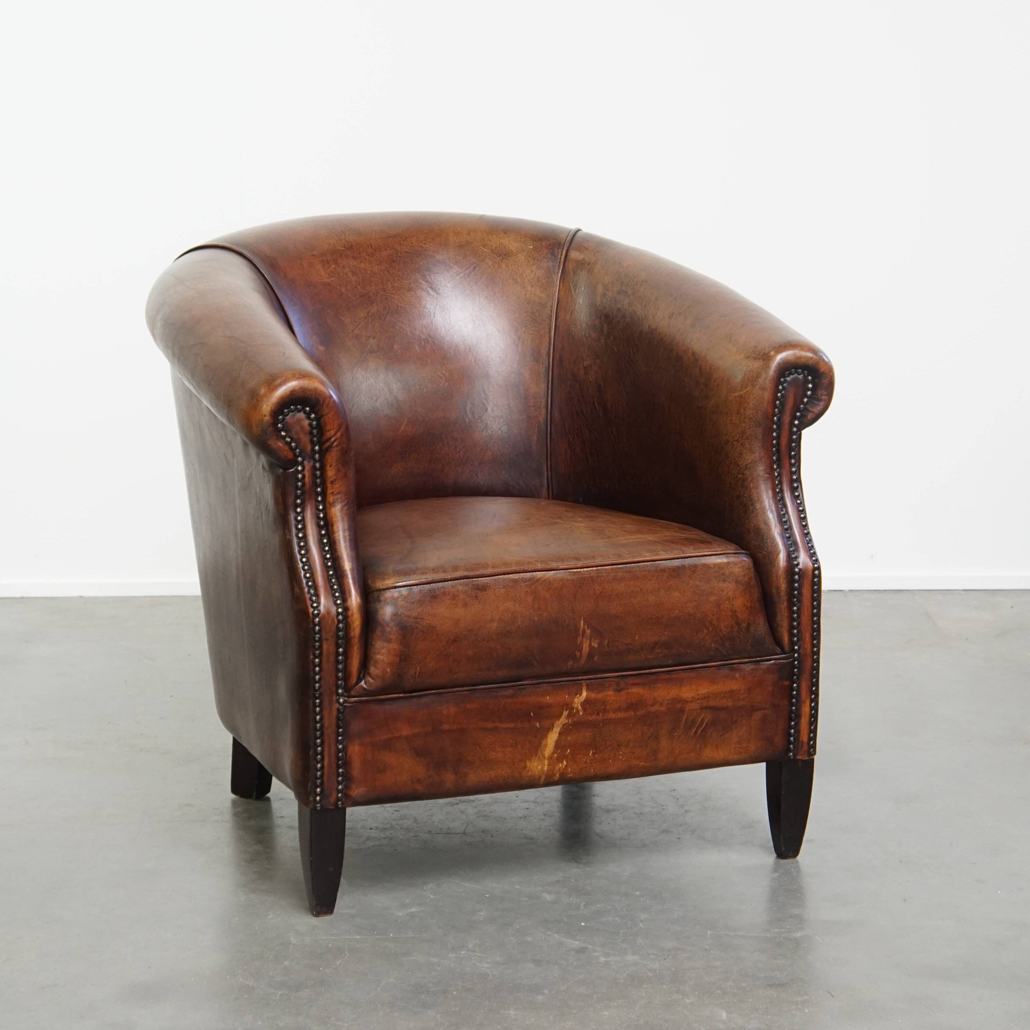 Club chair made of sheepskin leather