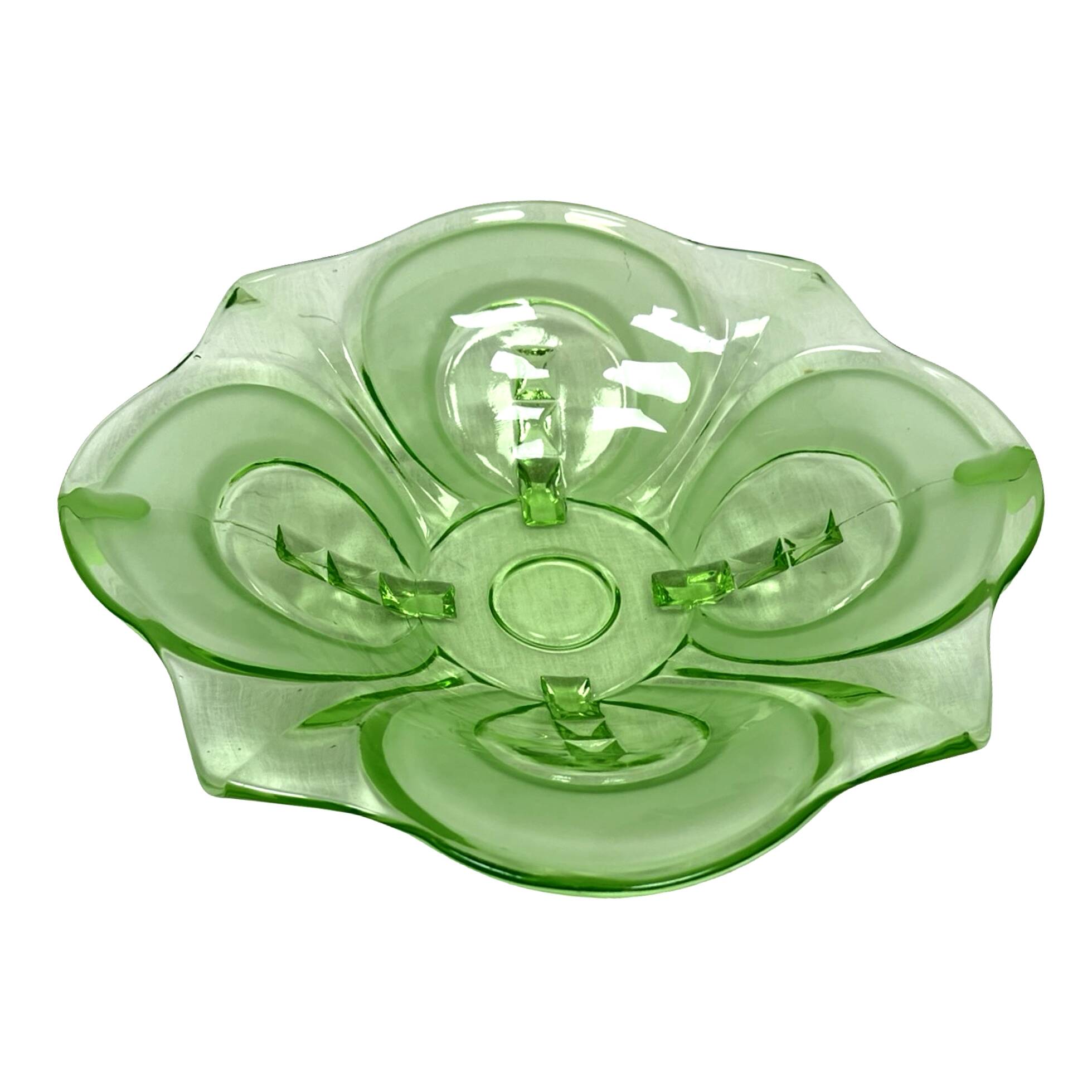 Art Deco green glass jardinière/serving dish, Stölzle Hermanova Hut, 1930