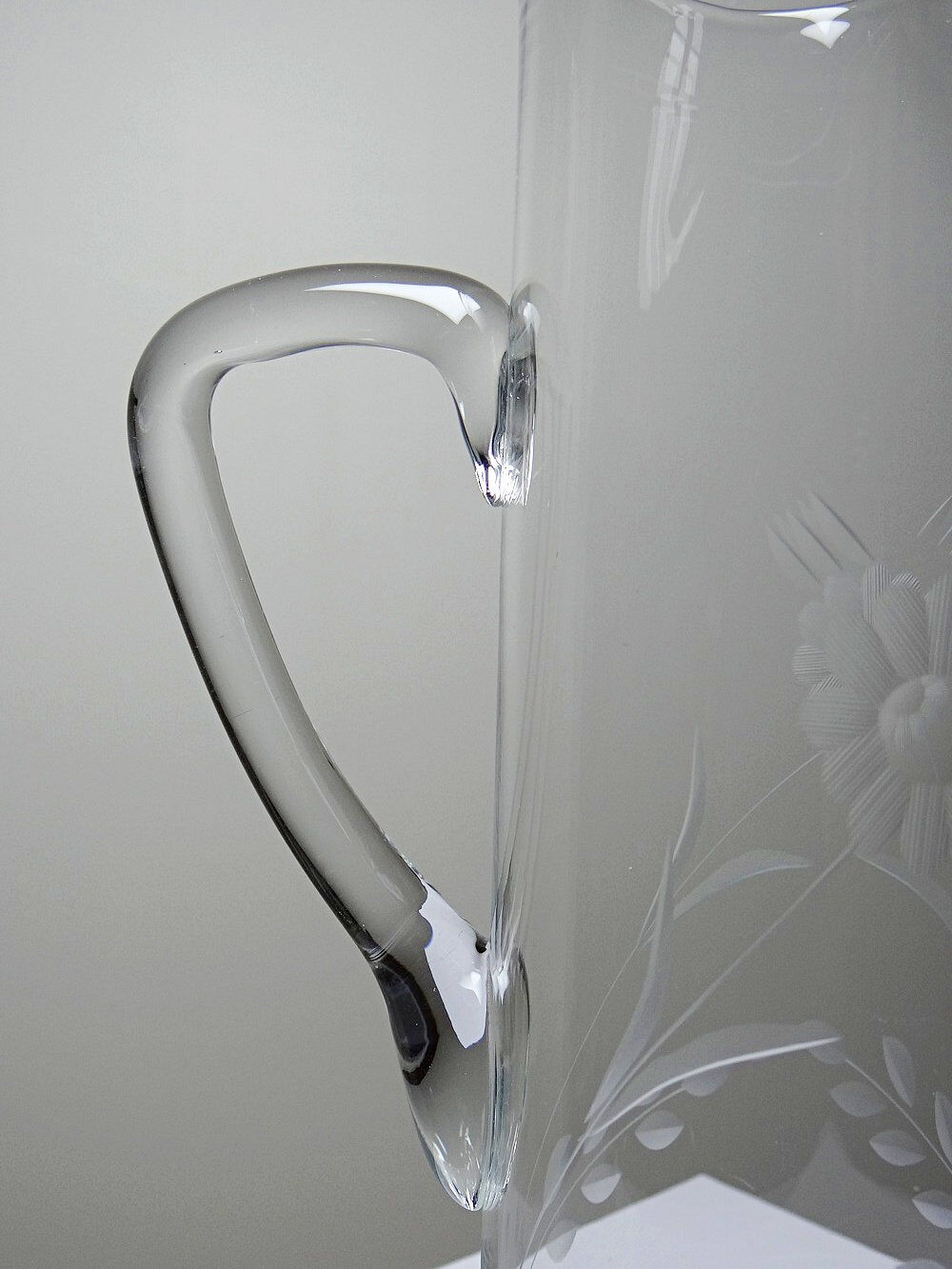Old crystal/pulled glass pitcher engraved with floral decoration, Europe 1920-1930