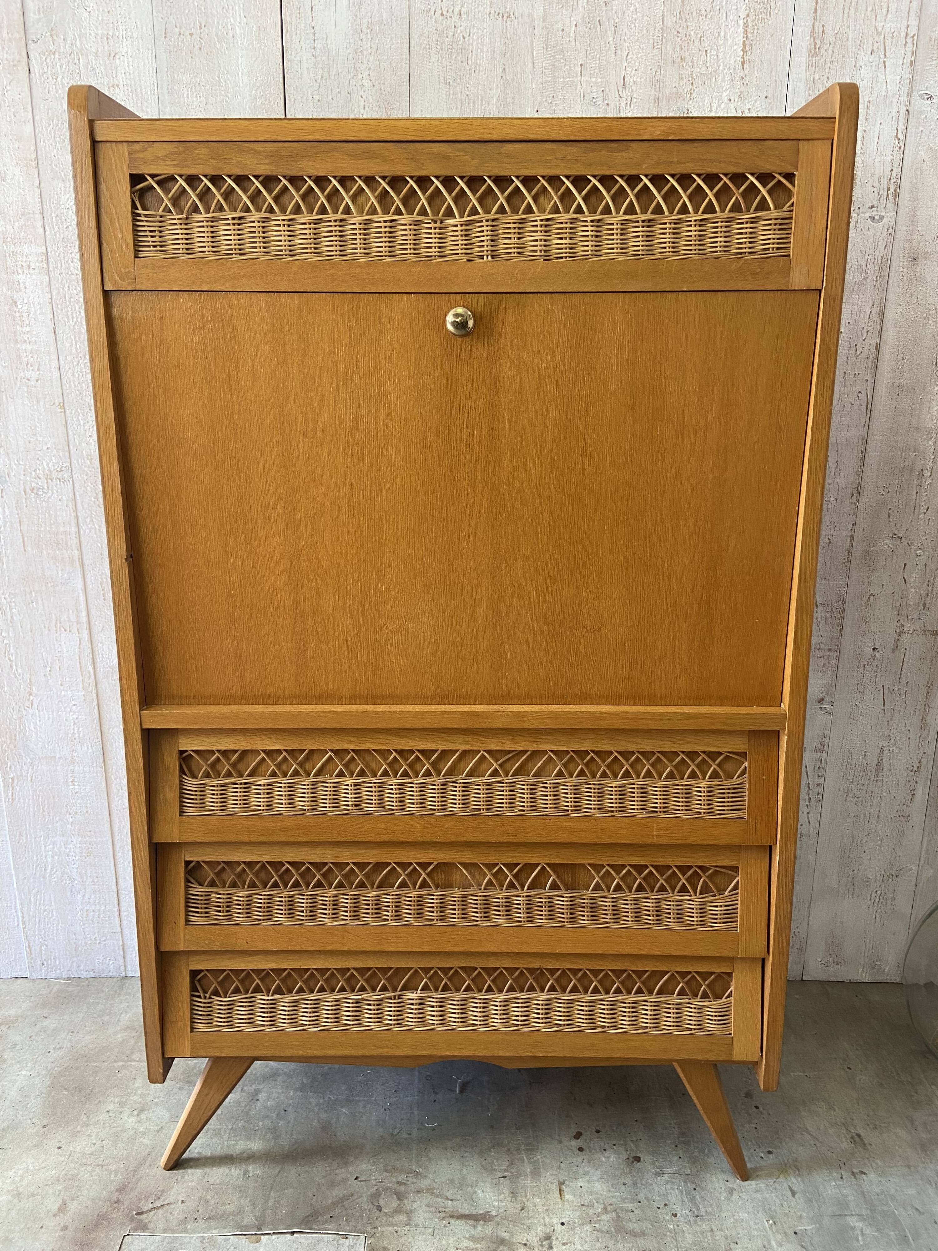 Secrétaire bois/osier vintage
