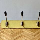 Vintage yellow wall coat rack - four hooks - 1950s