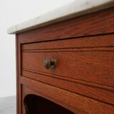 French Art Deco Wood & Grey Marble Top Nightstand, 1920s
