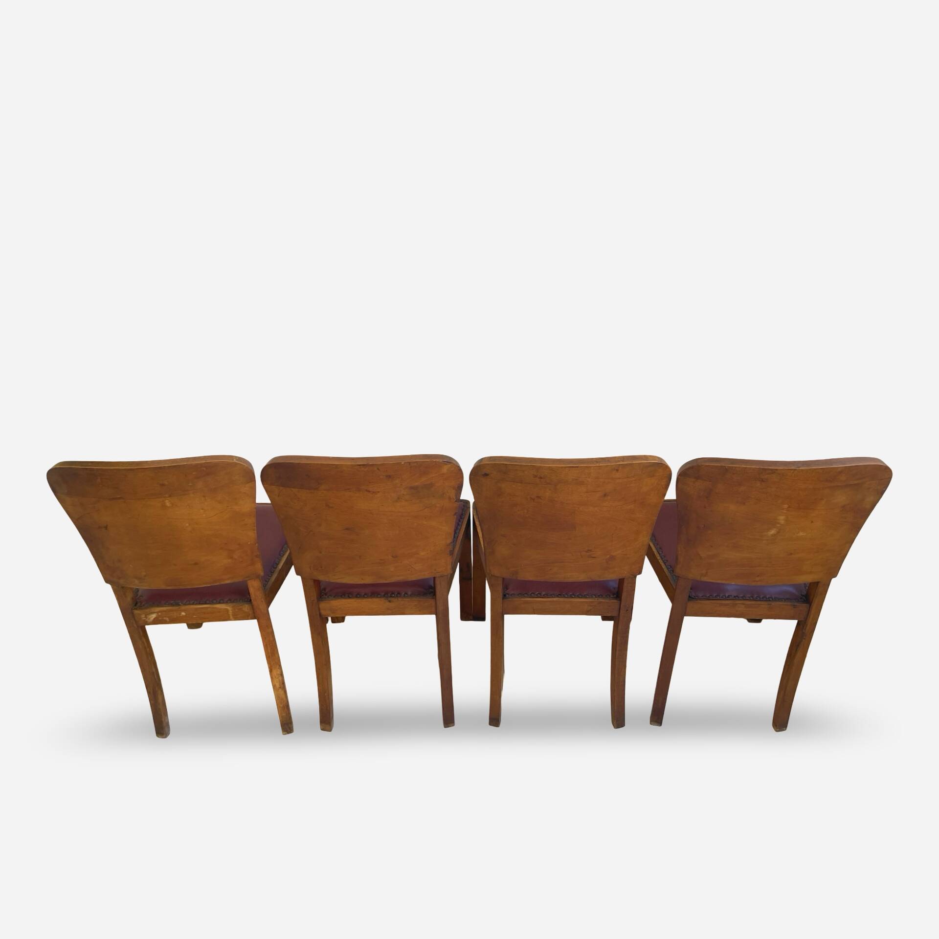 Set of 4 Art Deco dining chairs in walnut, Italy, 1930s-1940s.