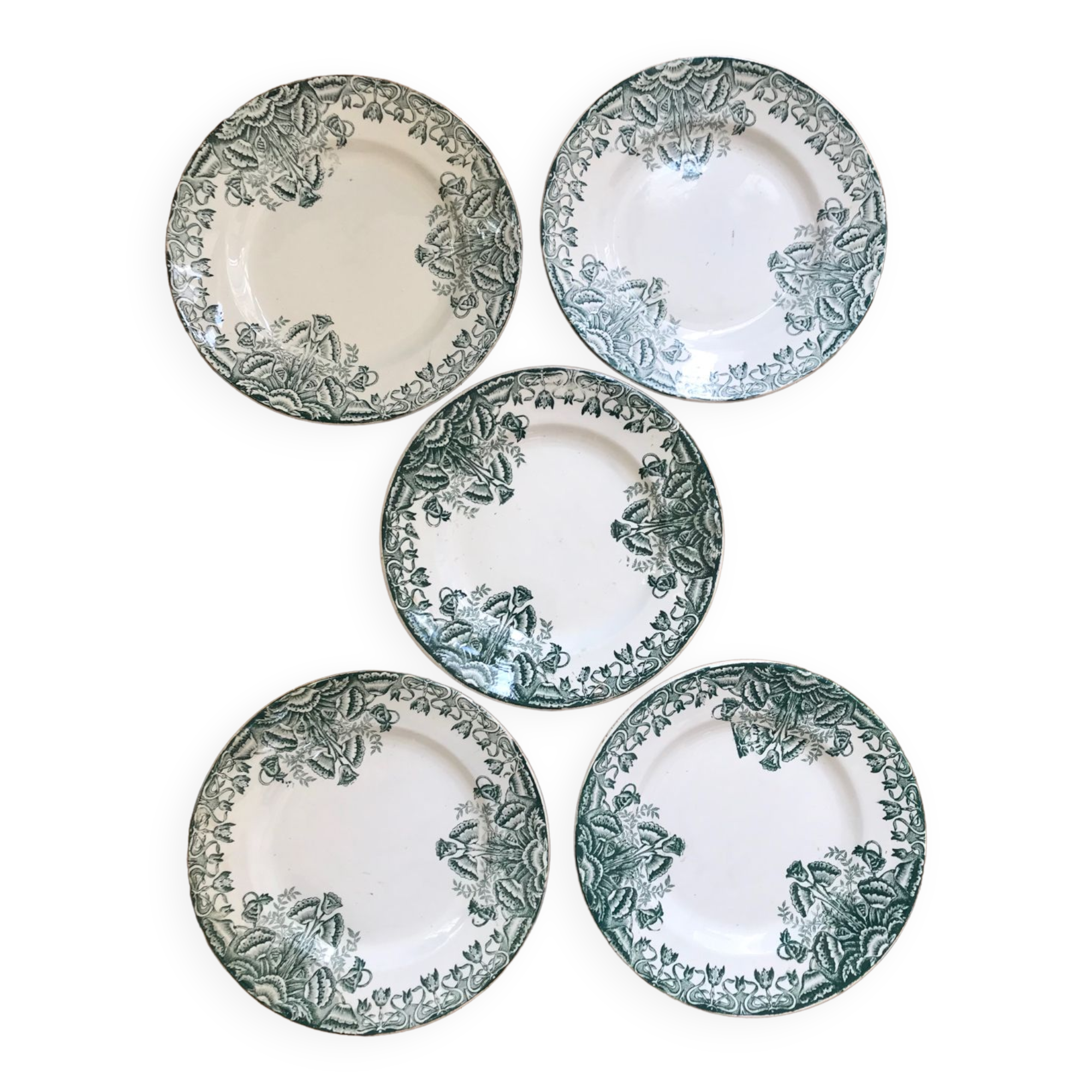 Series of 5 antique flat plates