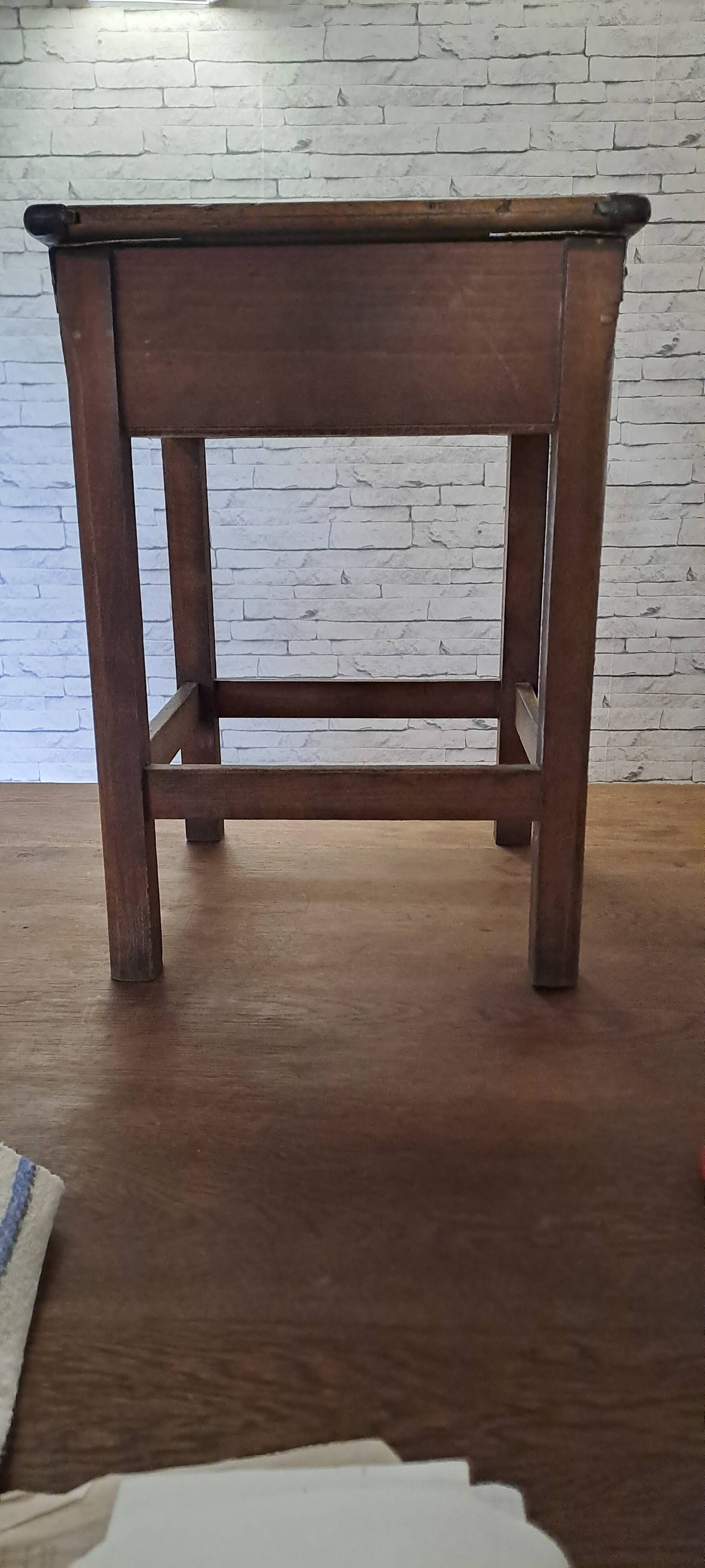 Stained brown wood stool 1940 with locker extra furniture decoration kitchen workshop veranda