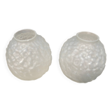 Art Deco ball vase pair with flower and leaf decor