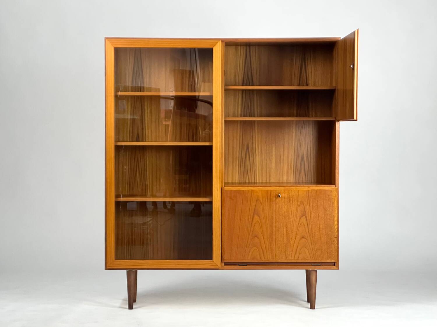 Vintage Teak Highboard Shelf Display Cabinet by Omann Jun 60s Danish Design
