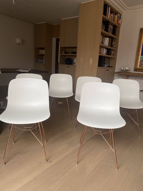 Chaise Troy blanc polypropylène, fils d'acier cuivre, Marcel Wanders MAGIS