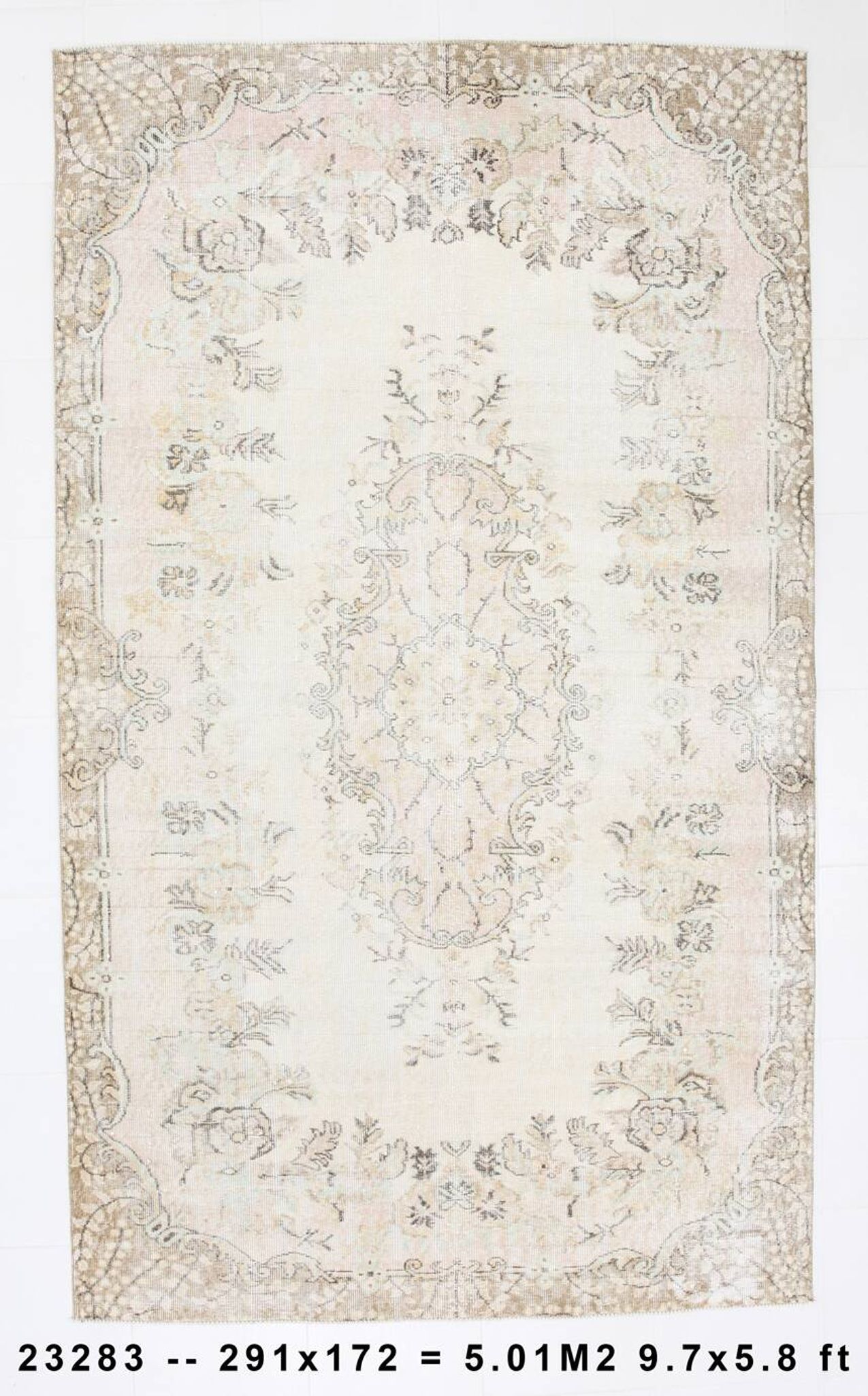291x172 Vintage Turkish Rug, Pastel Pink Green Brown Rug, Turkish Carpet