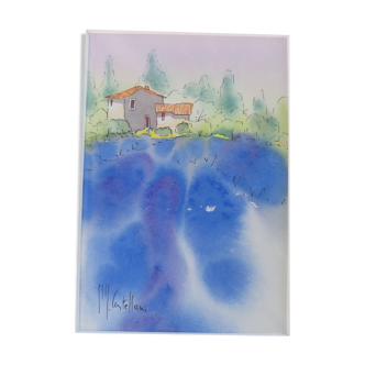 Watercolor landscape of provence