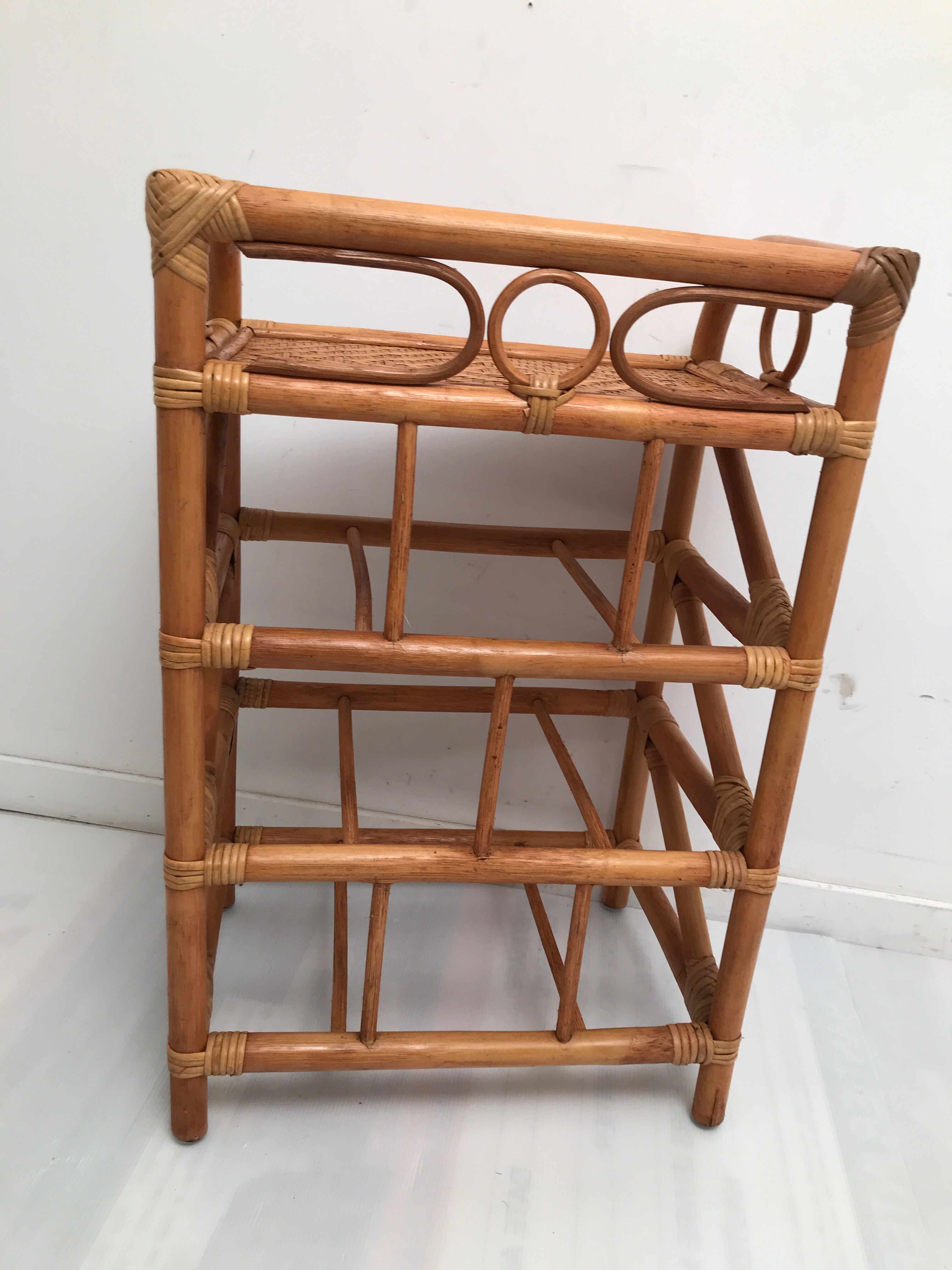 Rattan wicker storage cabinet with 3 vintage drawers