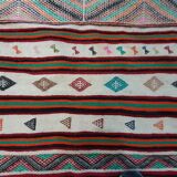 Multicolored Moroccan kilim carpet striped in pure wool, hallway carpet 100x200cm