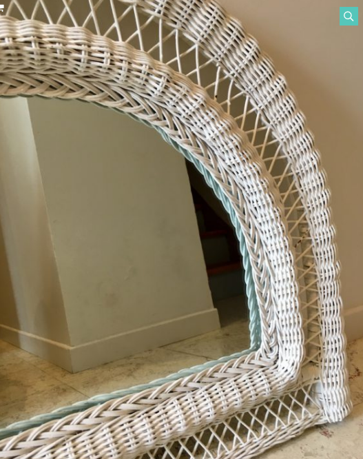 Vintage rattan mirror half moon white