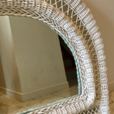 Vintage rattan mirror half moon white