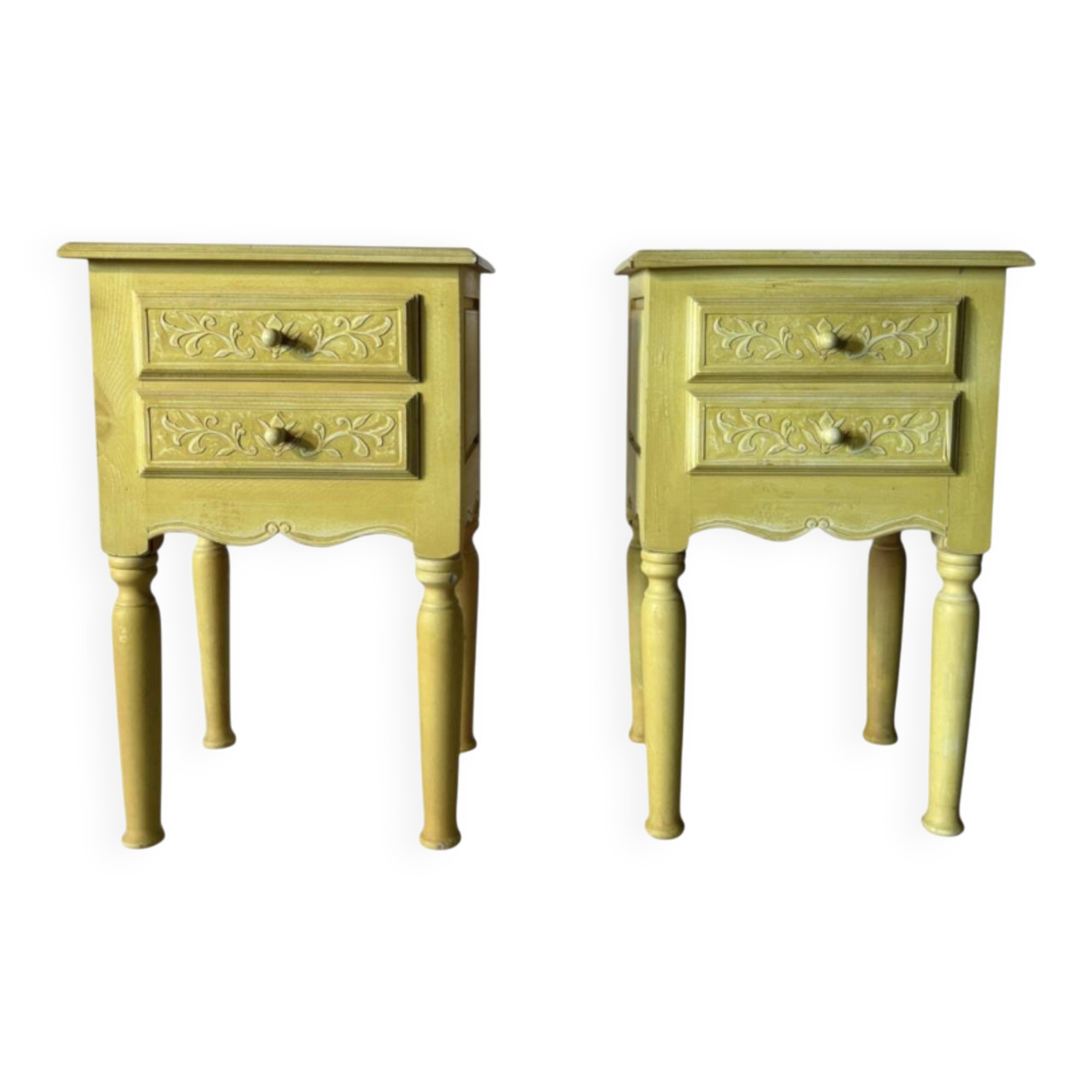 Pair of vintage carved wooden bedside tables.